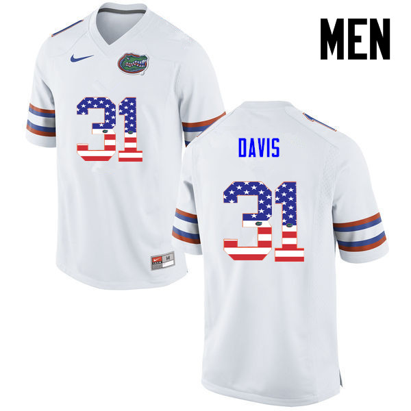 Men Florida Gators #31 Shawn Davis College Football USA Flag Fashion Jerseys-White - Click Image to Close